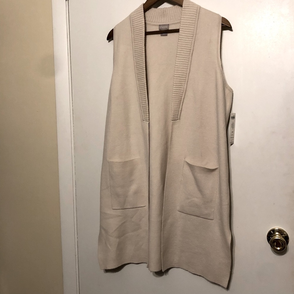 💙 Chico's Vest Sweater Clean Pocket / Oyster Shell / 1P / NWT 💙